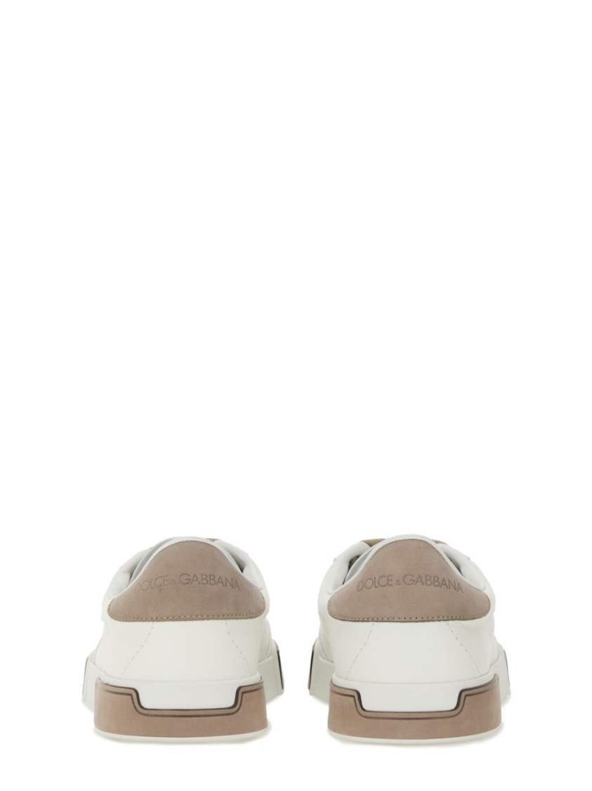 Dolce & Gabbana Portofino Yatch Sneakers In Calfskin Color White And Dove Grey In White