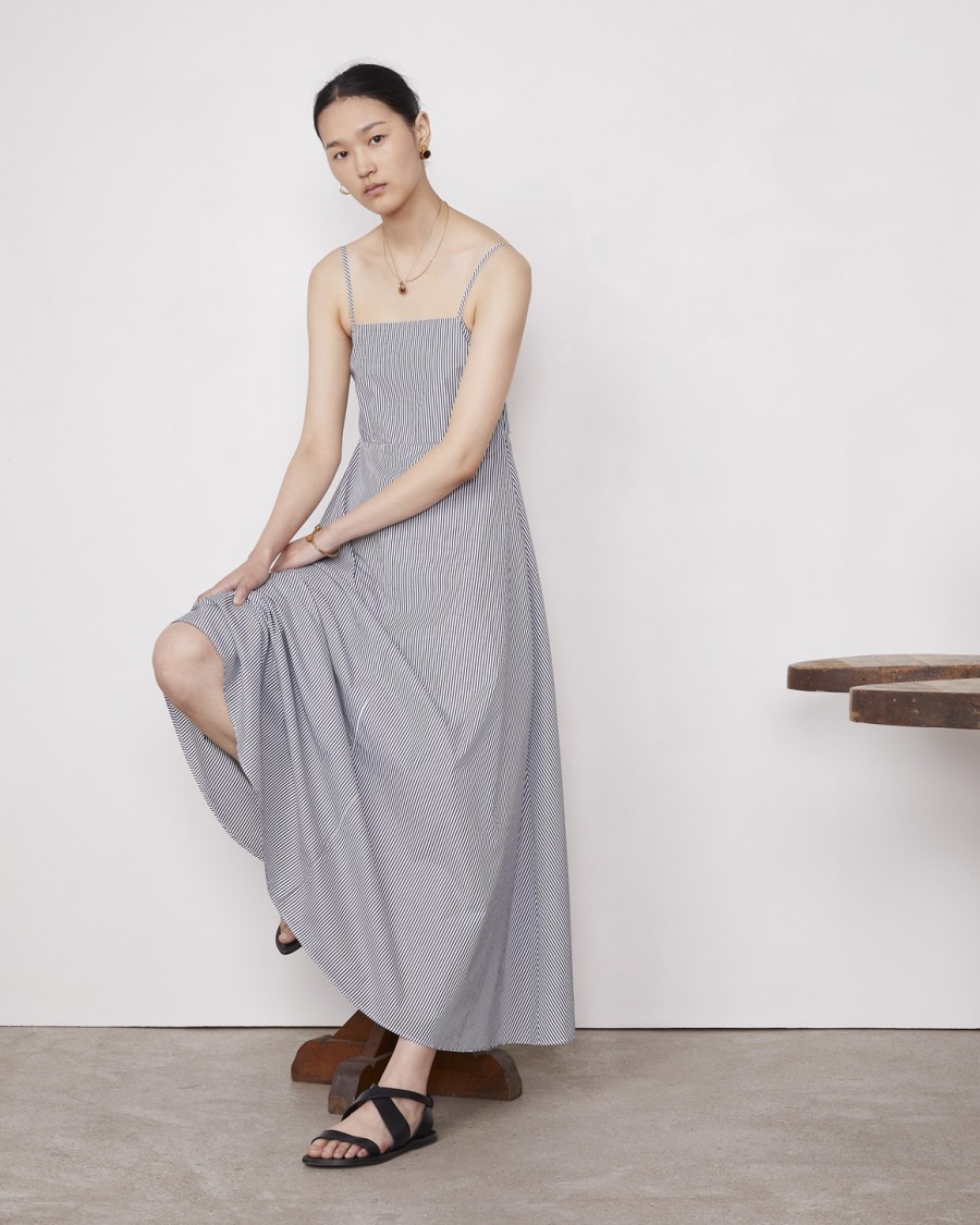 Officine Generale Candy Stripe Maxi Dress With Fitted Top In Gray