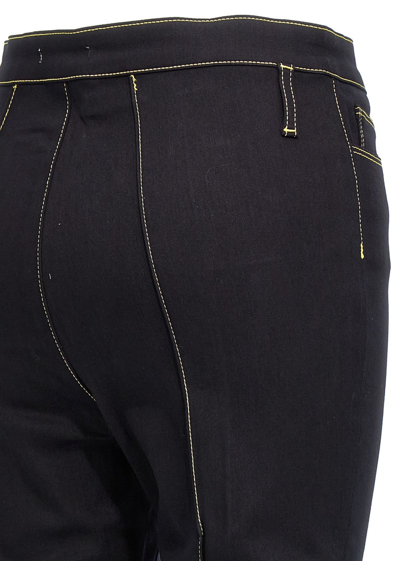 Nensi Dojaka Mesh Detailed Flared Hem Trousers With Belt Loops In Black