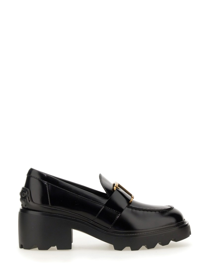 Tod's Shiny Leather Logo Buckle Chunky Loafers In Black