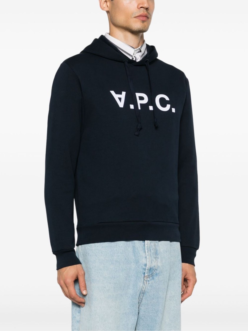 Apc A.p.c. Milo Hoodie With Flocked Logo Print In Blue