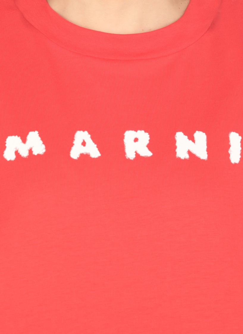 Shop Marni Scribbled Logo T-shirt In Red
