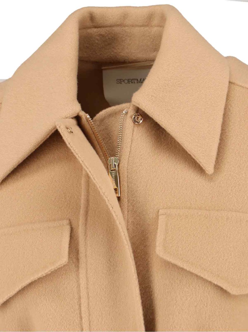 Sportmax Virgin Wool Jacket With Classic Collar In Brown