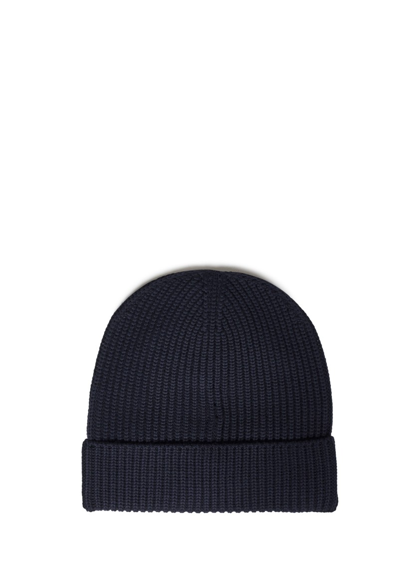 Brioni Ribbed Knit Beanie In Midnight Blue Wool In Blue