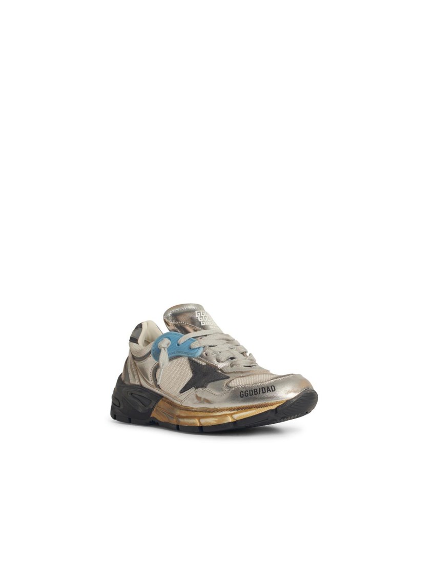 Golden Goose Mesh And Silver Laminated Leather Sneakers With Star In Multi