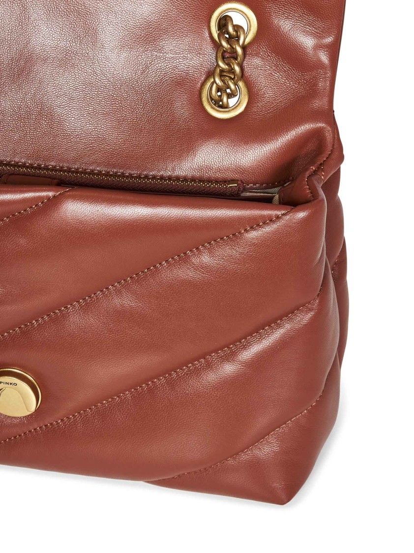 Pinko Maxi Quilted Sheepskin Shoulder Bag In Rust In Brown