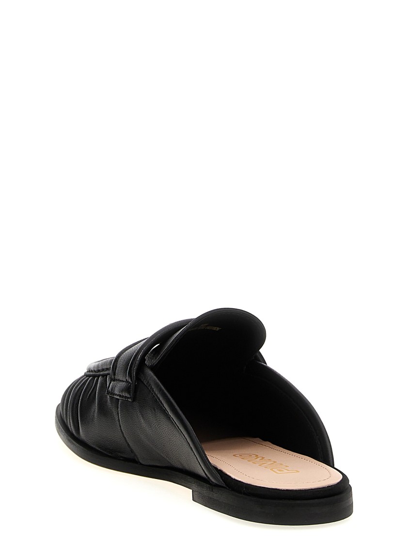 Pinko Naty Nappa Leather Flat Mules In Black