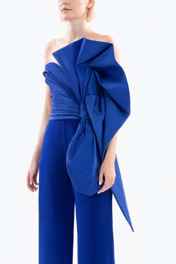 Saiid Kobeisy Jumpsuit With Voluminous Taffeta Bow In Blue