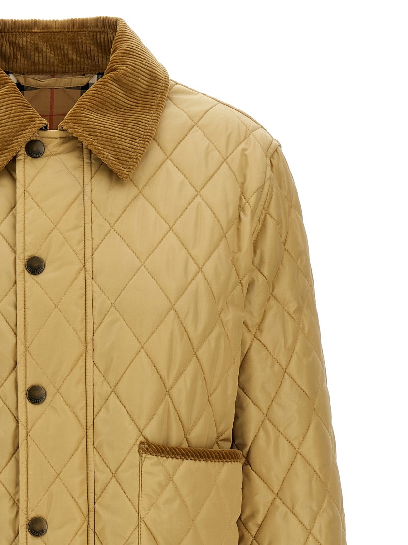 Burberry Oldham Beige Quilted Jacket With Corduroy Collar In Tech Fabric Woman In Yellow