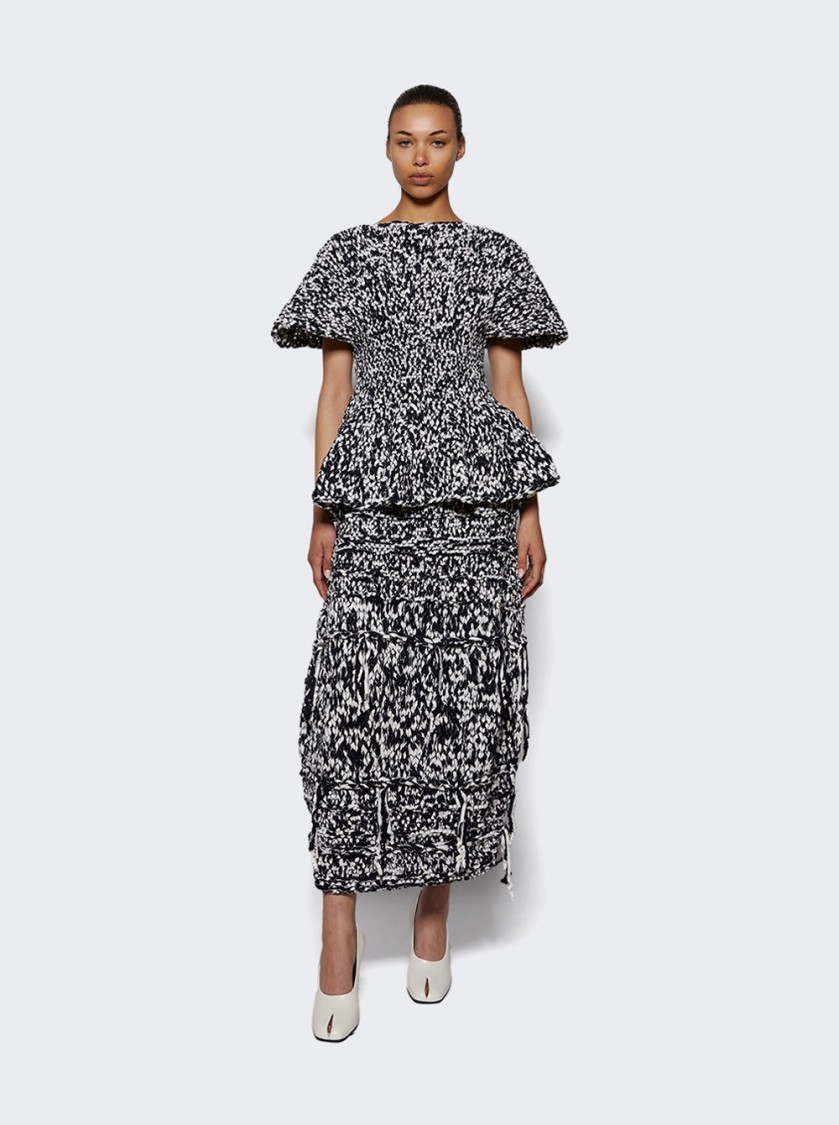 Khaite Hand-knitted Barrel-shaped Midi Skirt With Streamer Fringe In Gray