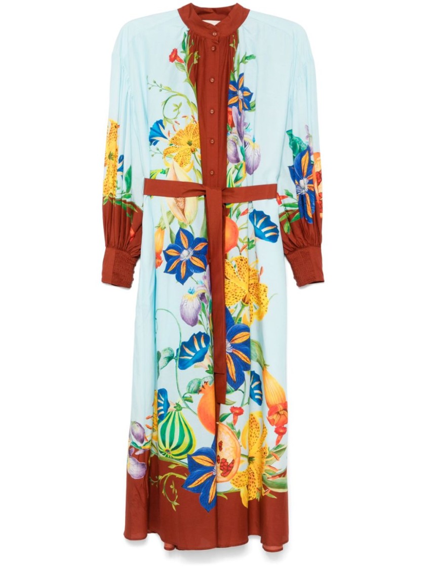 Alemais Dahlia Printed Cotton-blend Midi Shirt Dress In Blue