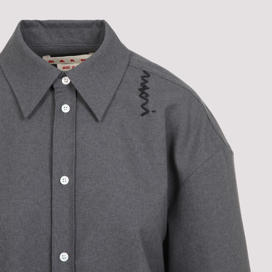 Shop Marni Relaxed Fit Grey Shirt With Contrasting Cuffs
