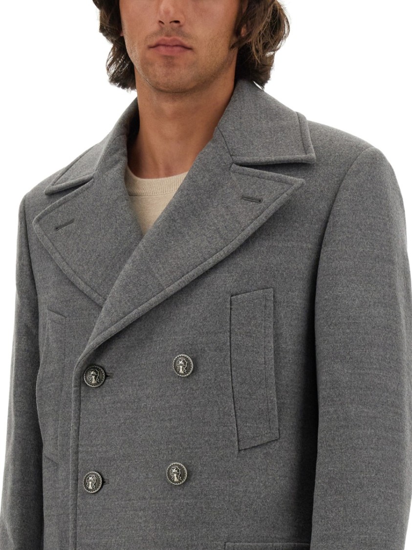 Brunello Cucinelli Men Double-breasted Coat In Grey