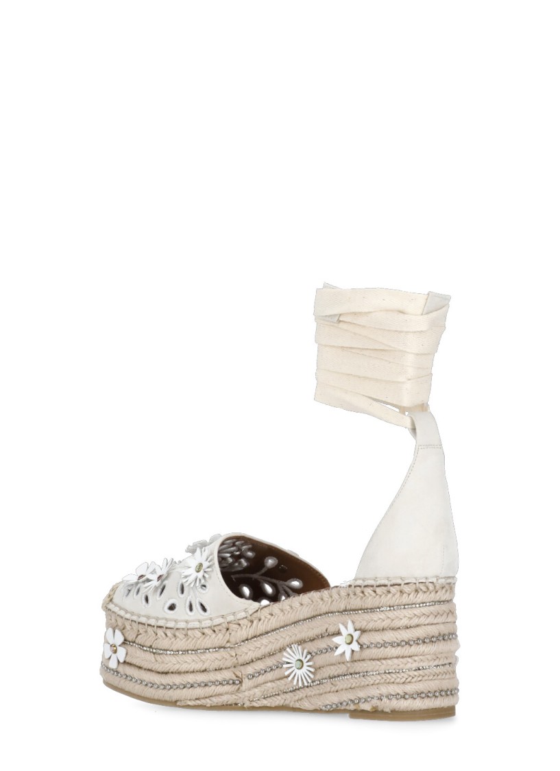 Shop Kurt Geiger Ivory Suede Leather Flower Wedges