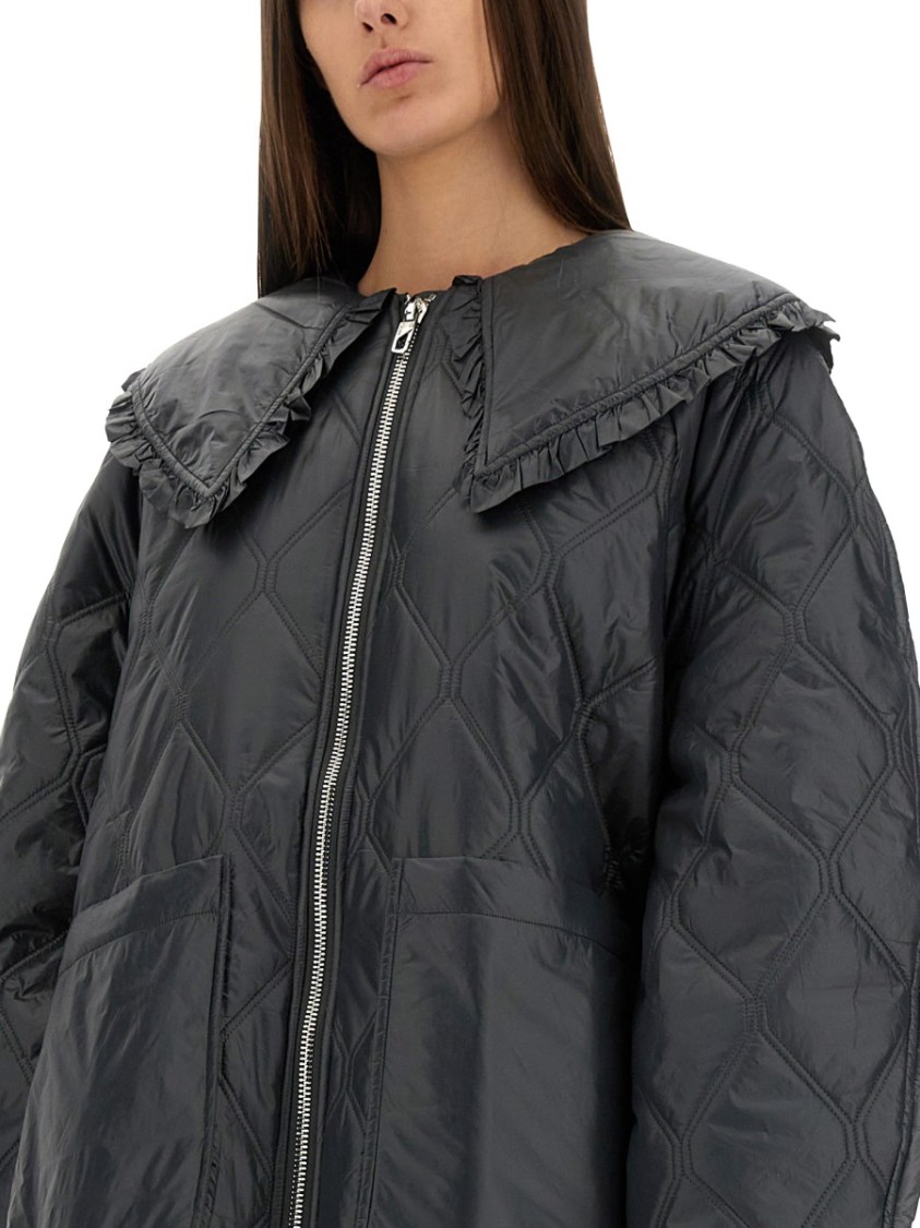 Ganni Womens Black Sand Shiny Quilted Recycled-nylon Jacket In Black