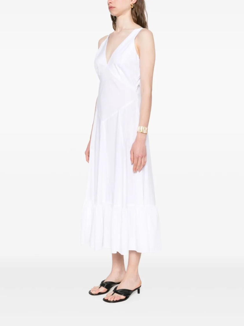 Twinset Twin-set V-neck Midi Dress With Flowing Silhouette In White