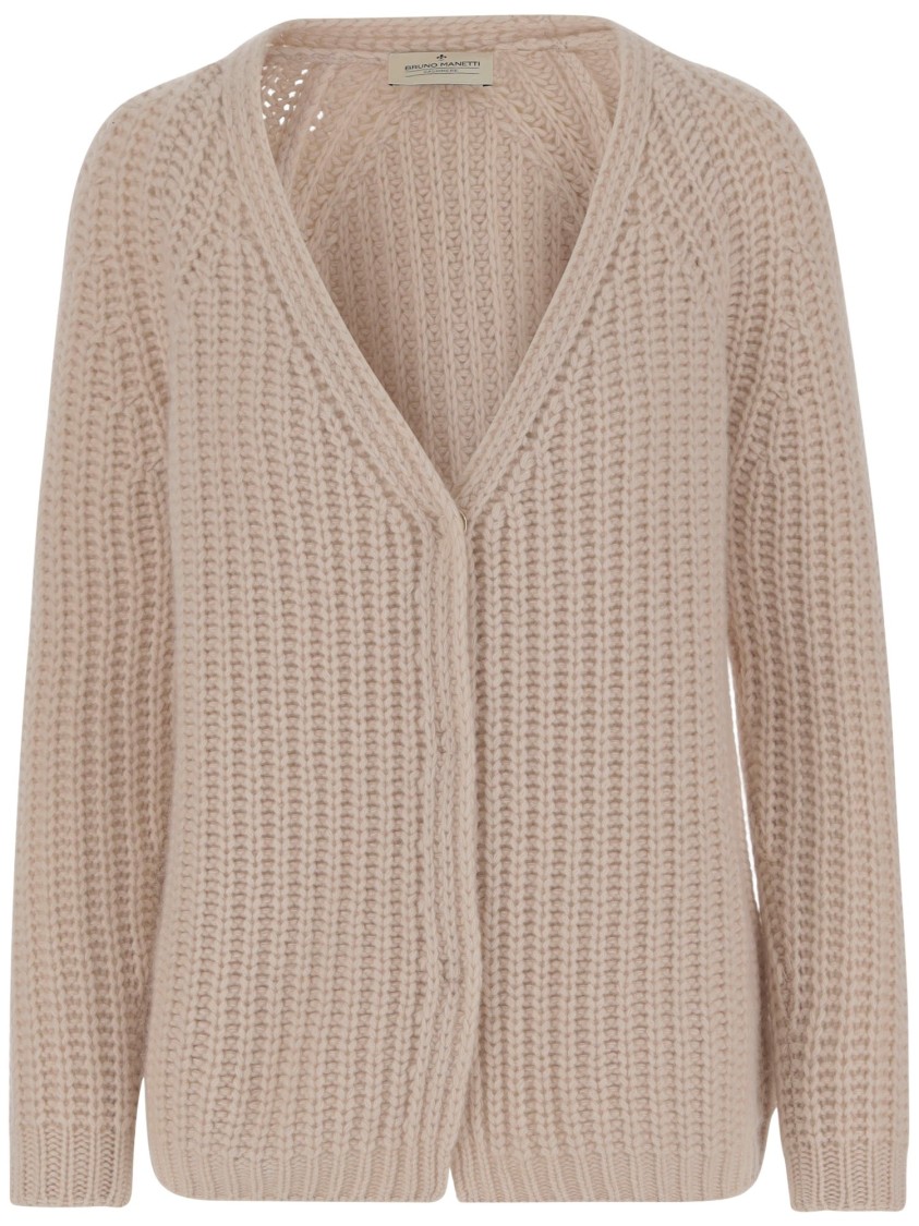 Bruno Manetti Long-sleeved Knitted Cardigan In Neutrals