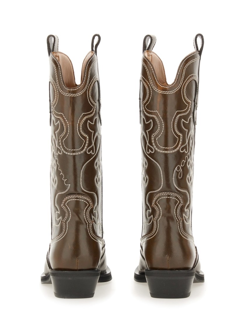 Ganni Stitched Western Style Pointed Toe Boots In Gray