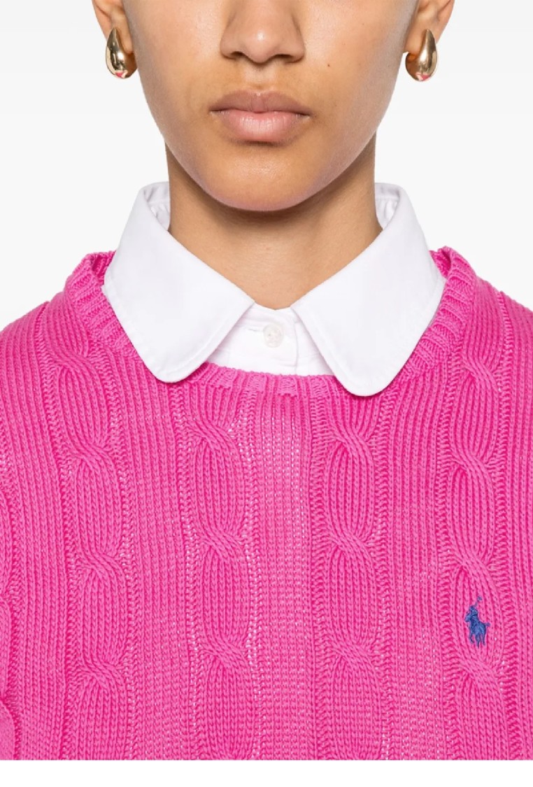 Polo Ralph Lauren Cable Knit Sweater With Round Neckline And Long Sleeves In Pink