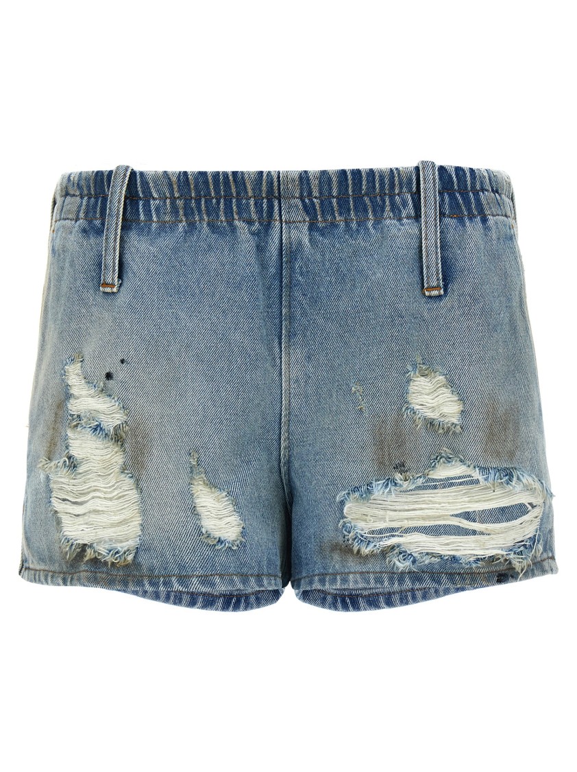 Mm6 Maison Margiela Mm6 By Maison Margiela Used-effect Cotton Denim Shorts With Elastic Waistband In Blue