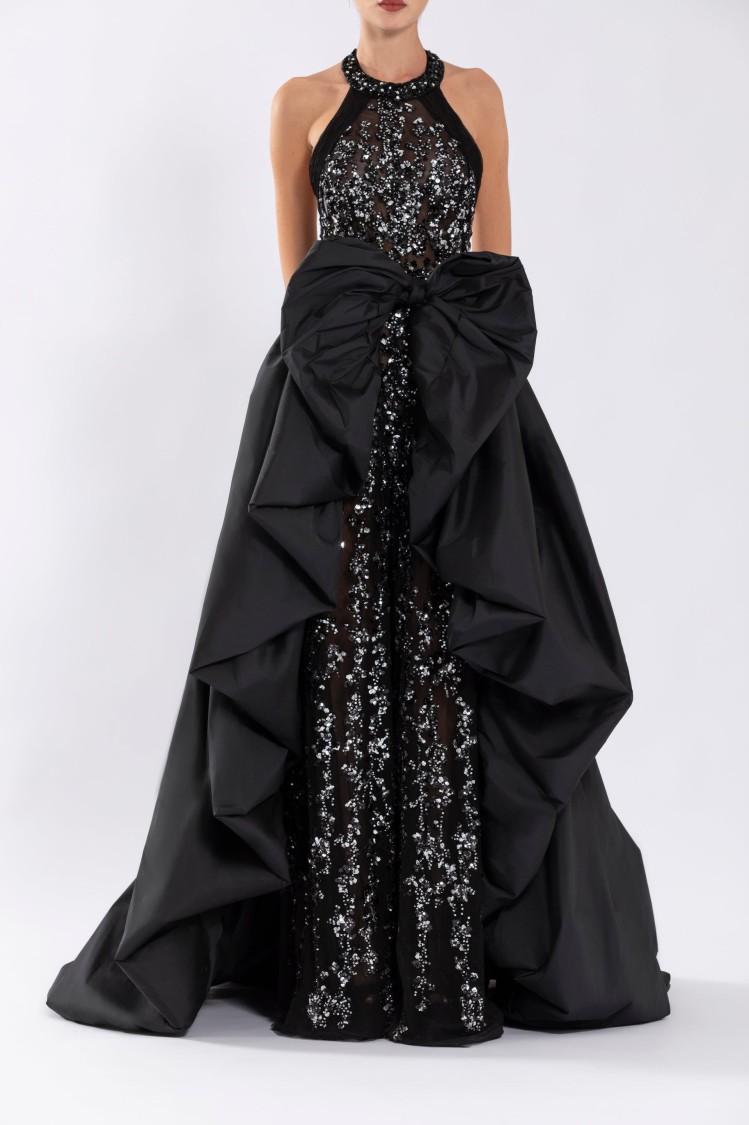 Saiid Kobeisy Taffeta Overskirt With Draped Bow In Black