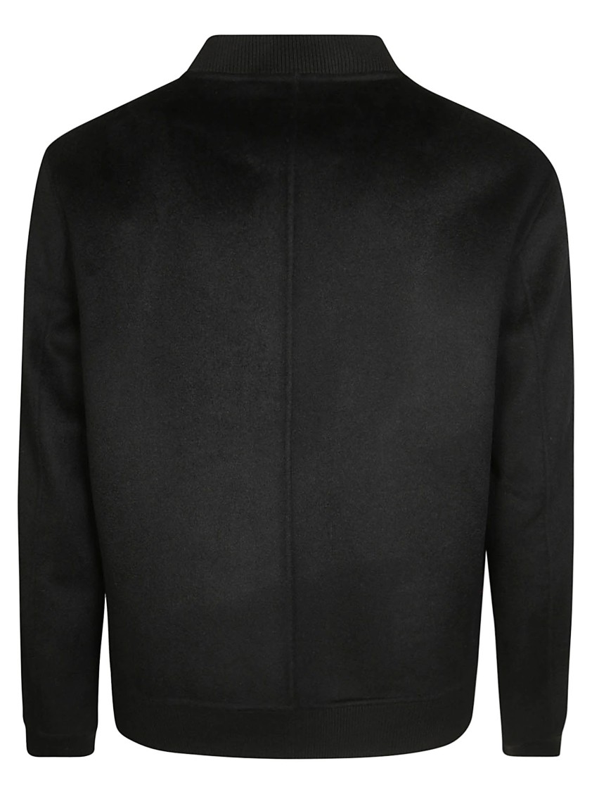 Amaranto Black Bomber Jacket With Ribbed Collar In Black