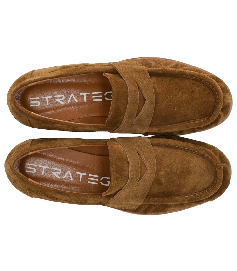 Shop Strategia Cognac Suede Loafer In Brown