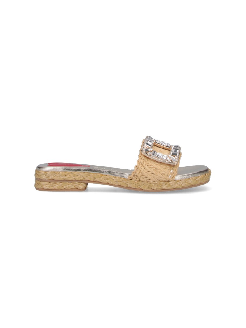 Roger Vivier Square-toe Slide Sandals With Woven Strap In Neutral