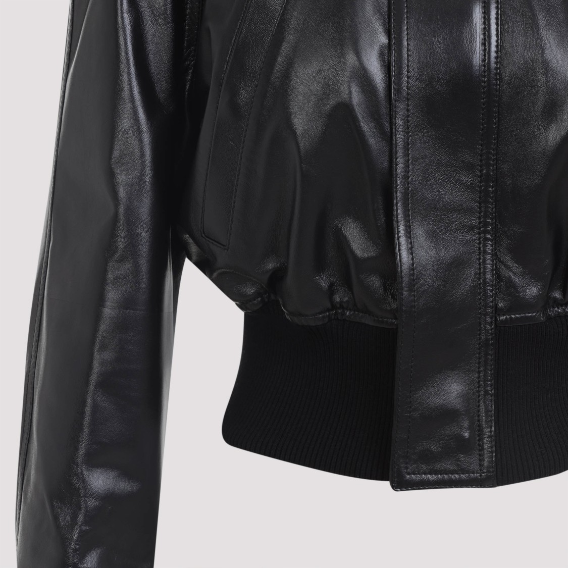 Bottega Veneta Womens Spread-collar Short Leather Blouson Jacket Black