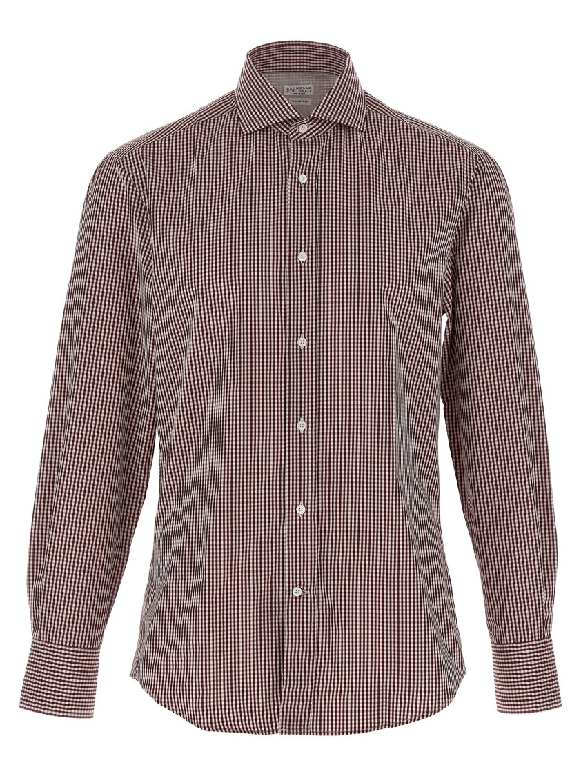 Brunello Cucinelli Checked Pattern Button-down Collar Shirt In Purple