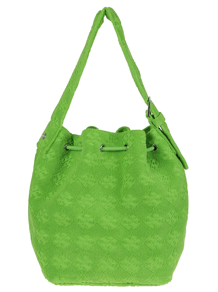 Tory Burch Textured Green Crossbody Bag With Leather Accents In Green