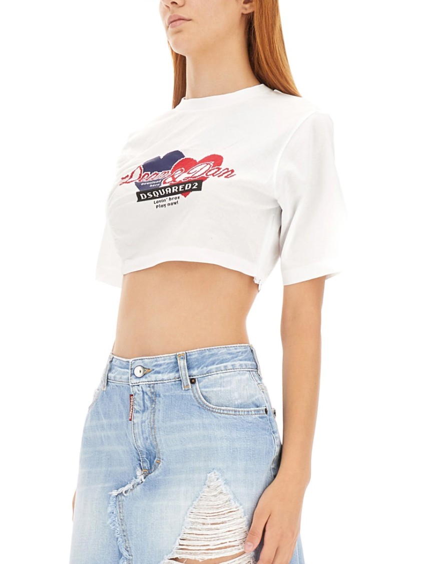 Dsquared2 Gathered Cropped T-shirt In White