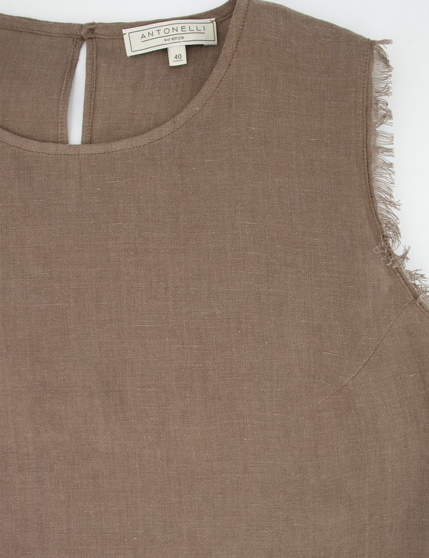 ANTONELLI ANTONELLI LINEN FRINGED TOP WITH DELICATE HEM