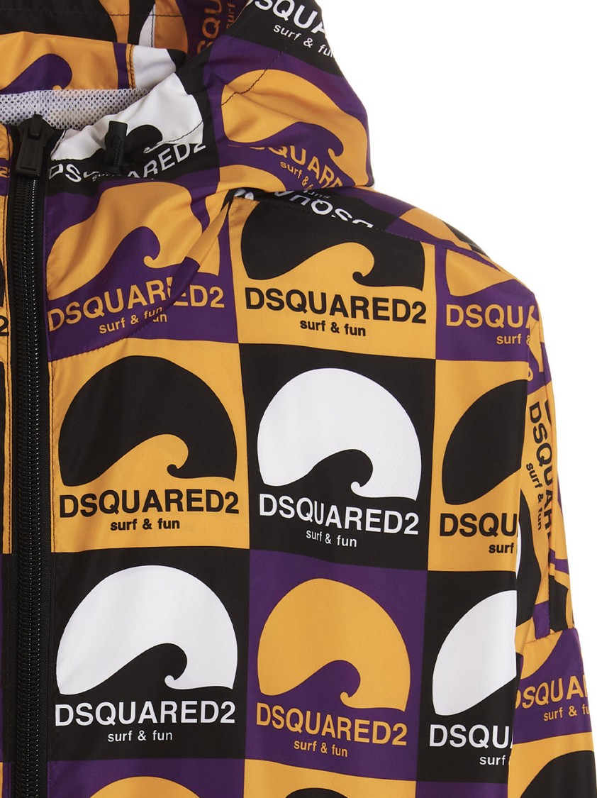 Dsquared2 Waterproof All-over Print Jacket With Hood In Multi
