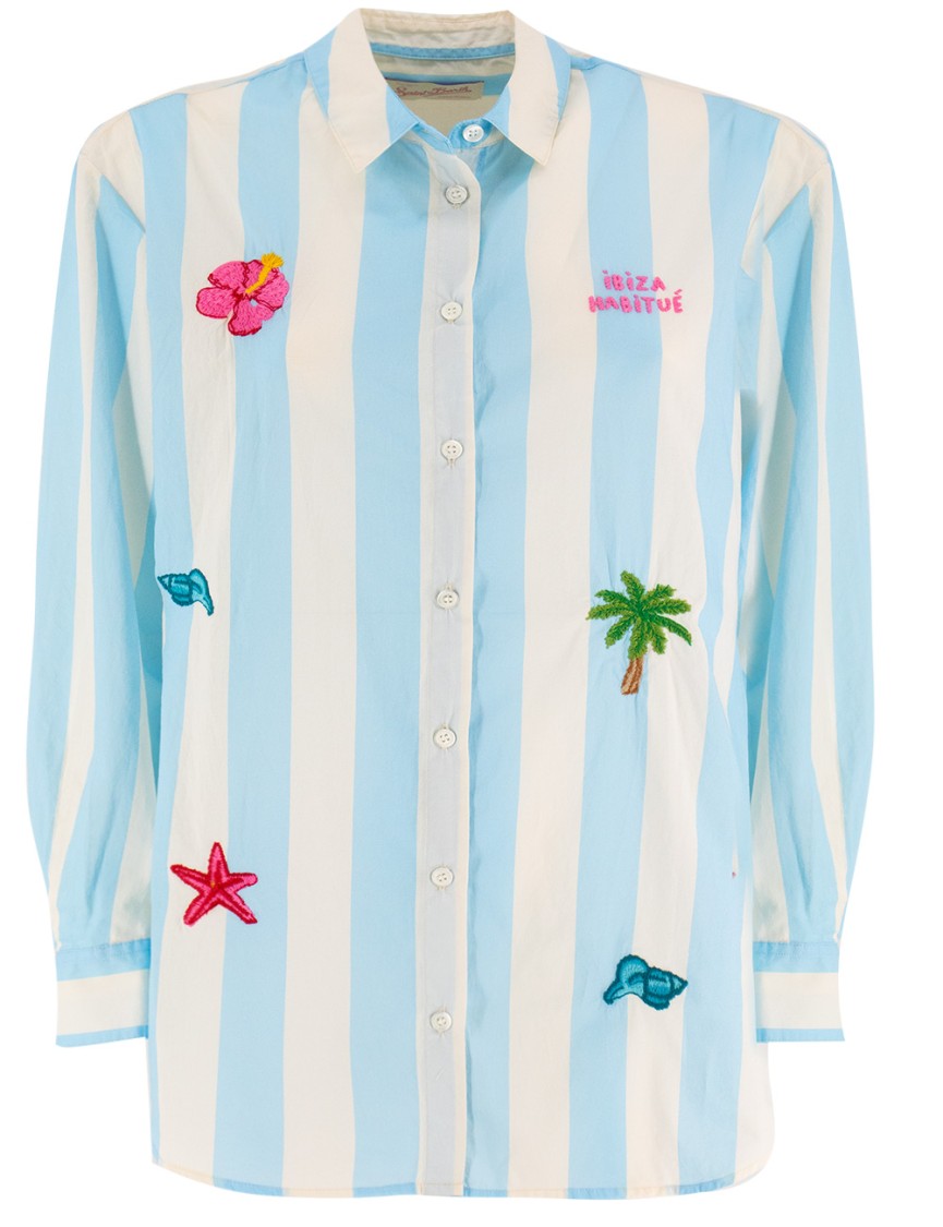 Mc2 Saint Barth Oversized Striped Shirt With Embroidered Motifs