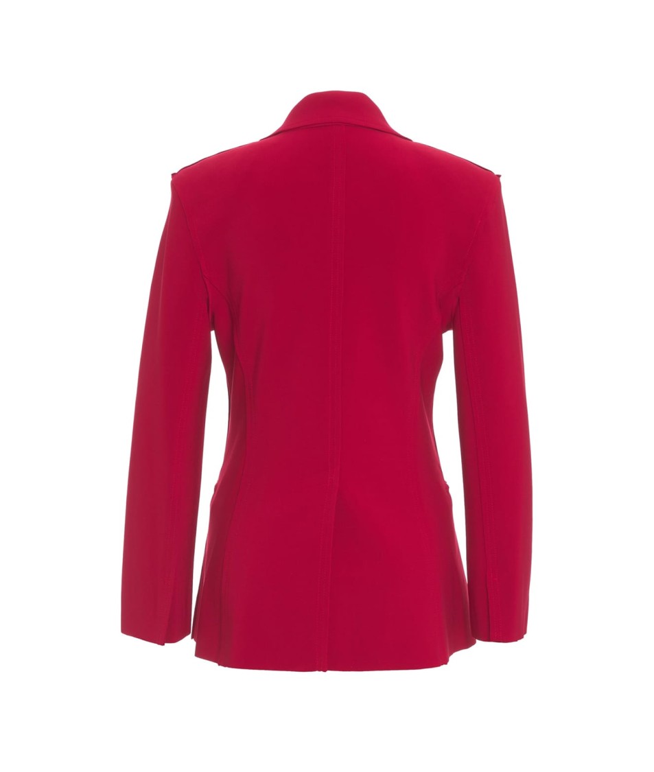Shop Norma Kamali Single-breasted Blazer With Peaked Lapels In Red