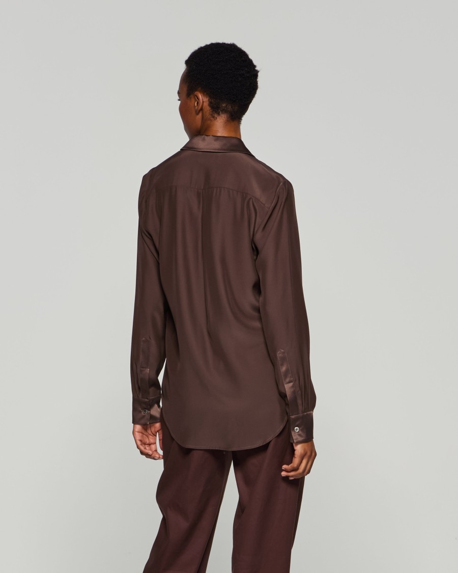 Serena Bute Silk Classic Shirt - Chocolate Brown In Brown