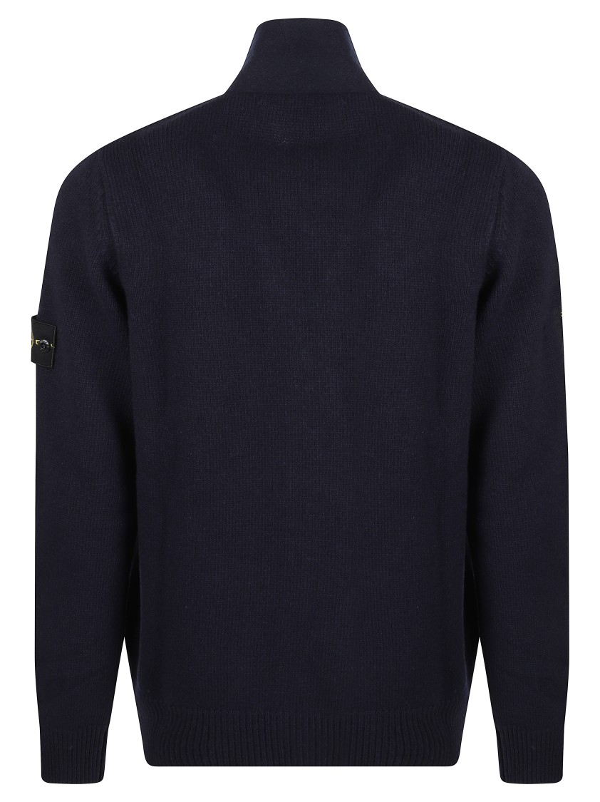 Stone Island High Collar Knit Sweater With Distinctive Logo Patch In Blue