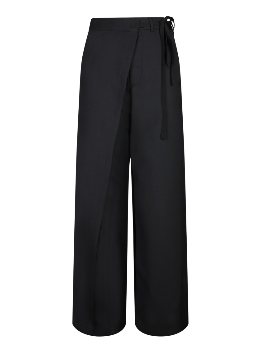 Mm6 Maison Margiela Mm6 By Maison Margiela High-waisted Black Canvas Pareo Trousers With Adjustable Tie