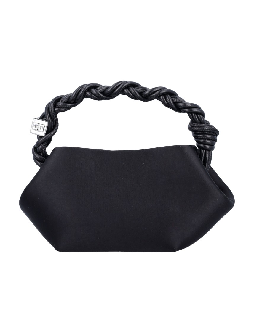 Ganni Satin Mini Bou Bag In Black