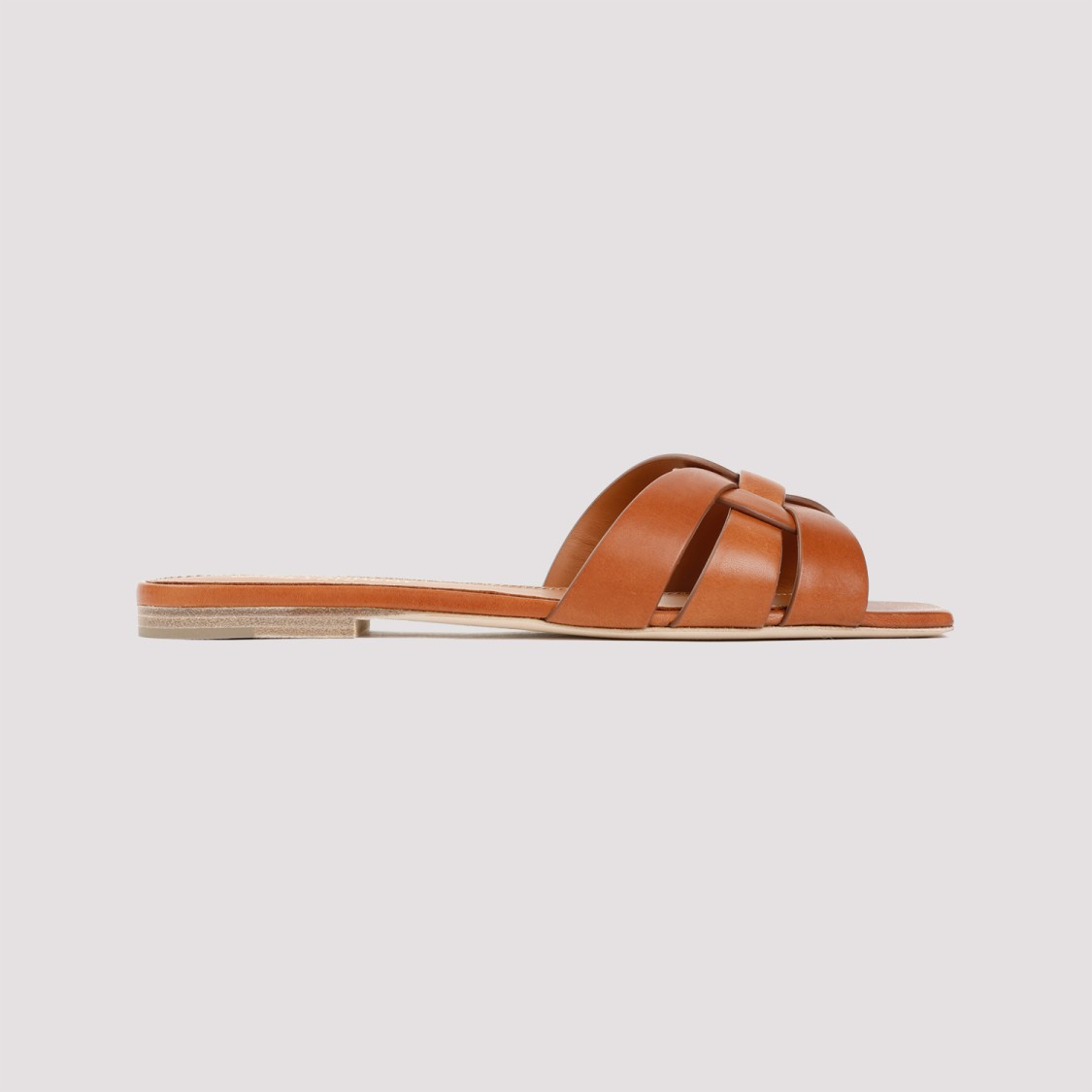 Saint Laurent Woven Leather Sandal Slide In Brown