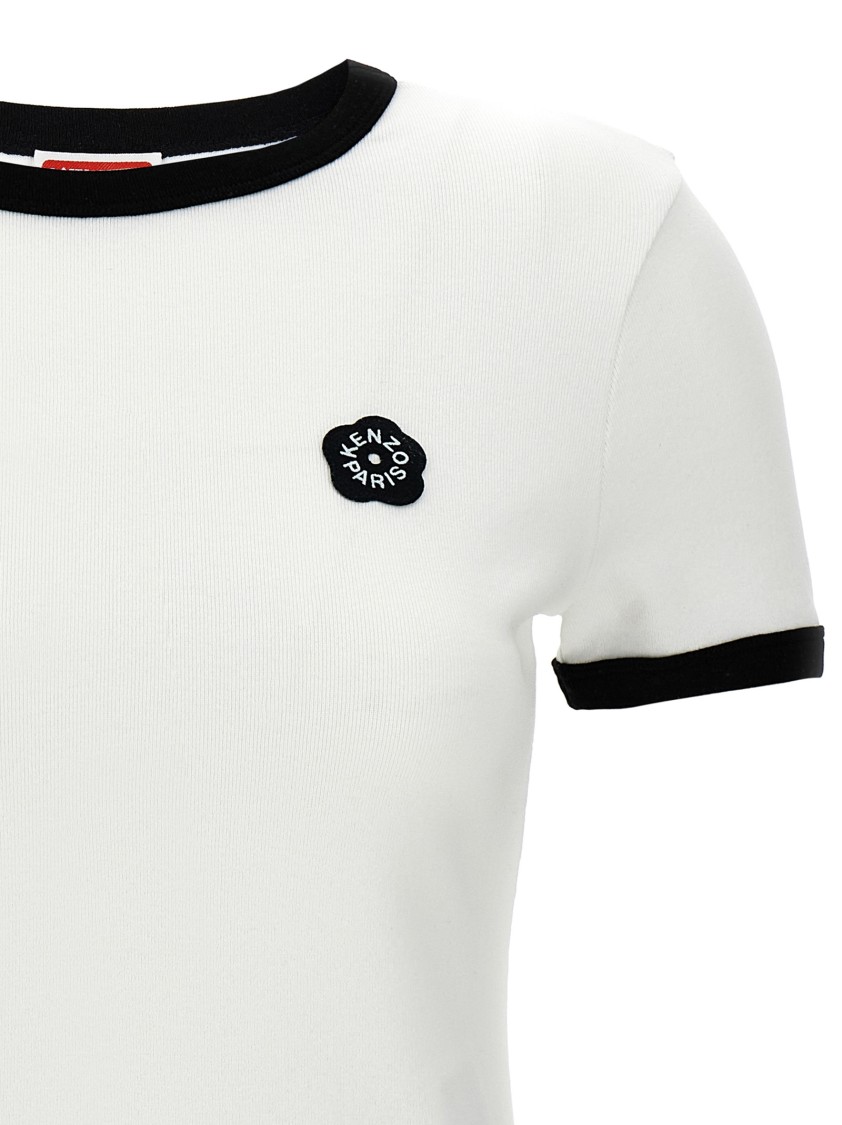 Kenzo White Crewneck T-shirt With Logo Patch On The Front And Contrasting Details In White