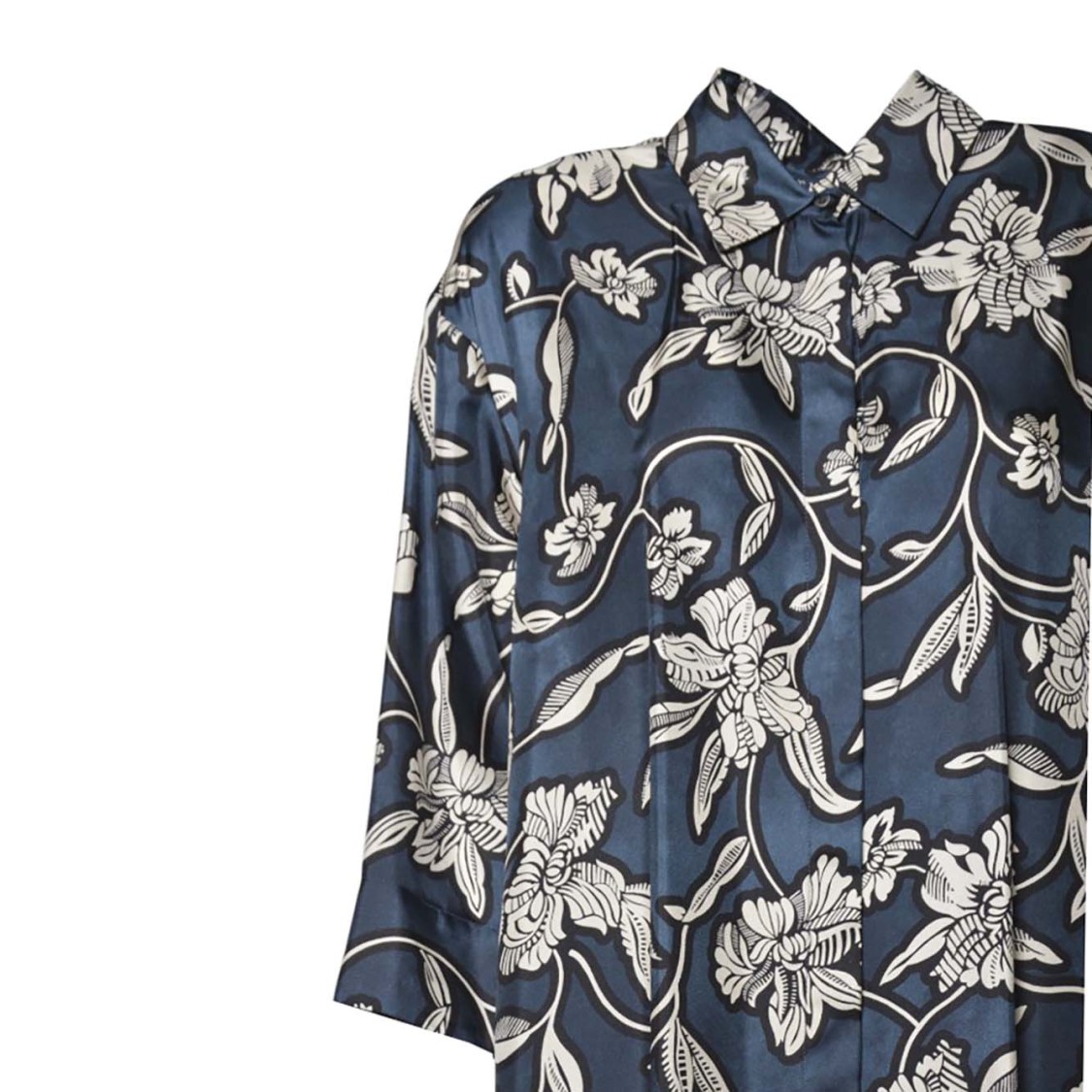Max Mara Ankle-length Floral Robe With Belted Waist In Blue
