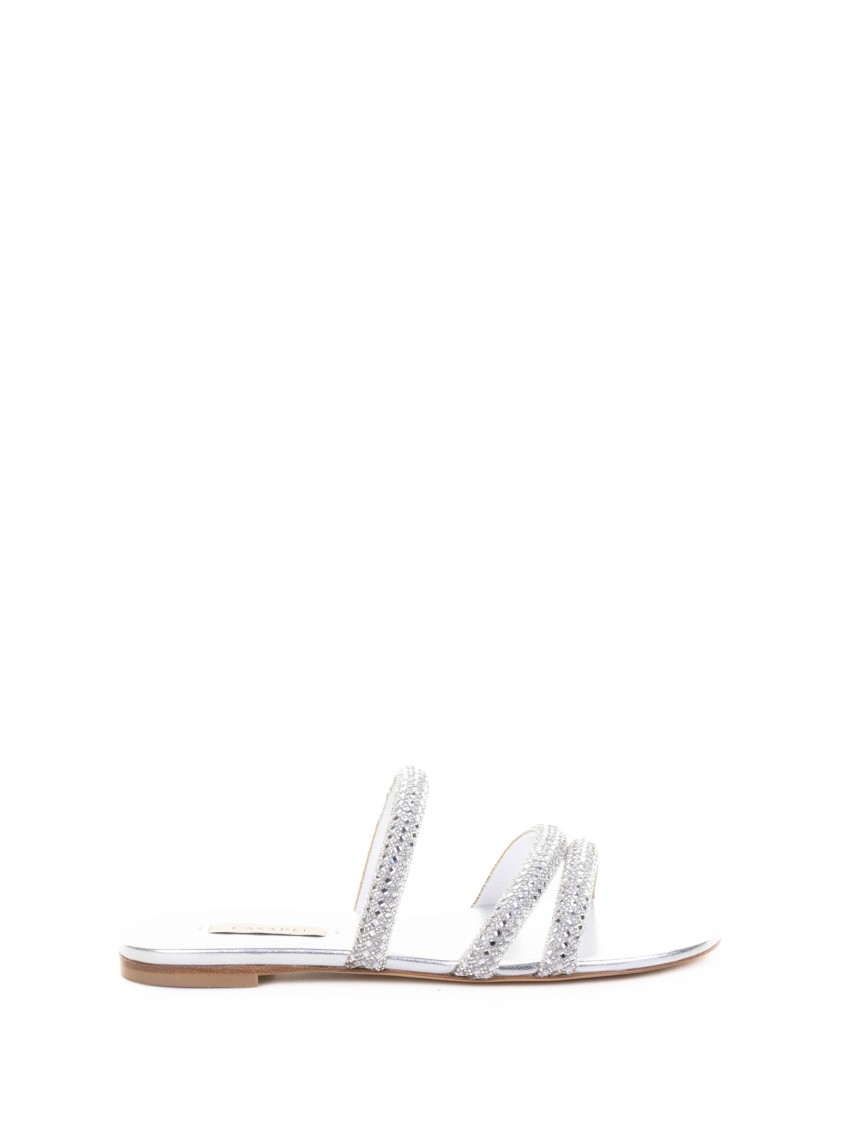 Casadei Silver Glitter Slipper In Blue