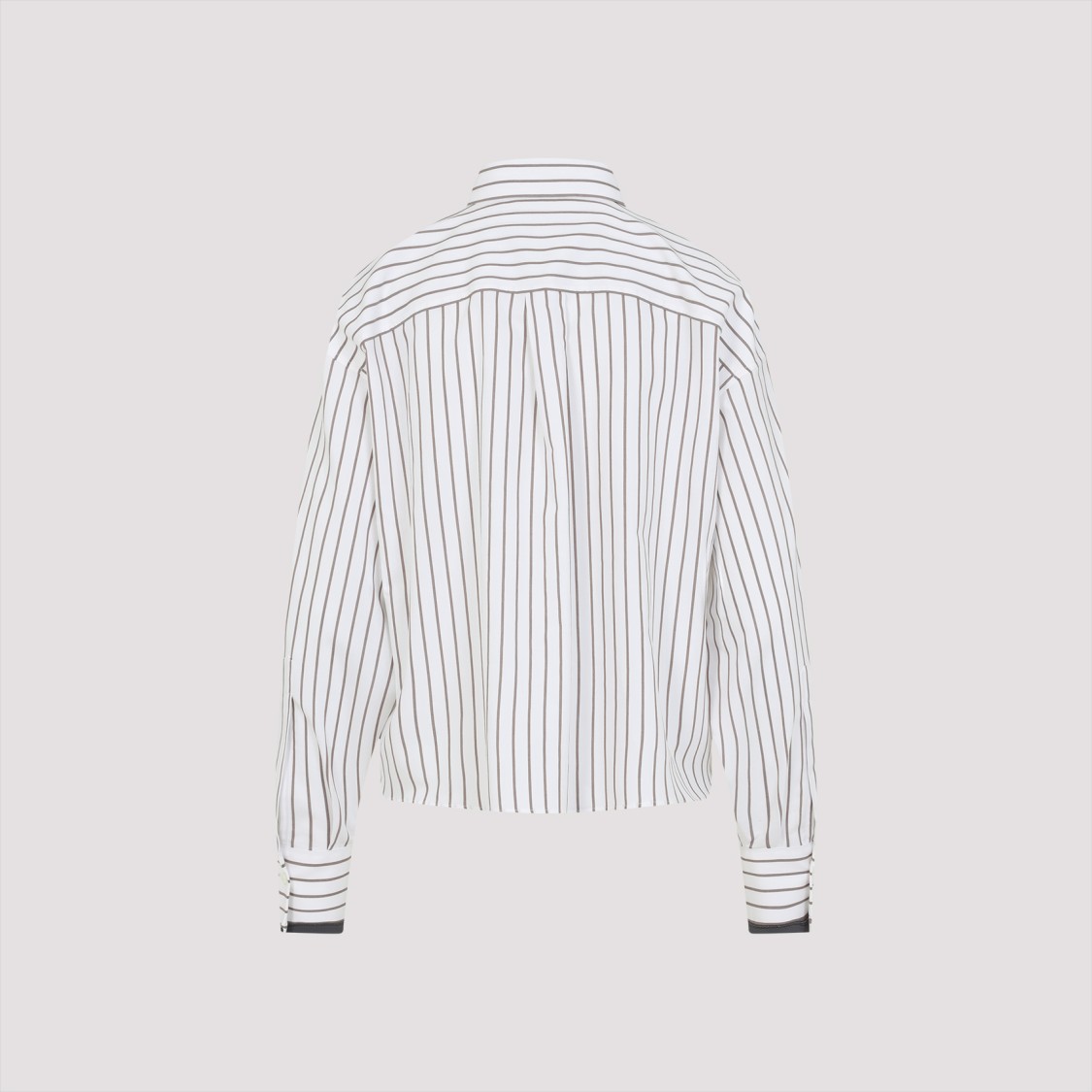 Shop Brunello Cucinelli Vertical Striped Cotton Shirt With Cropped Fit In White