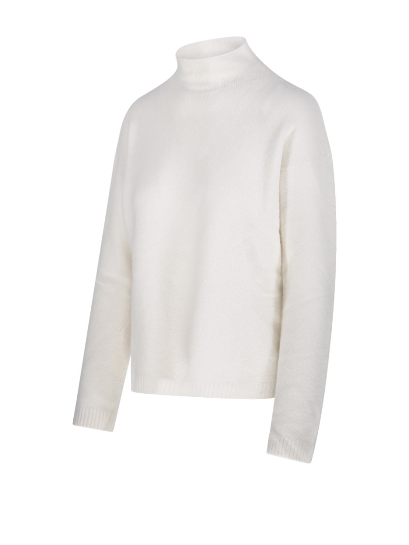 Max Mara Cropped White Cashmere Knit Sweater With Ribbed Detailing In White
