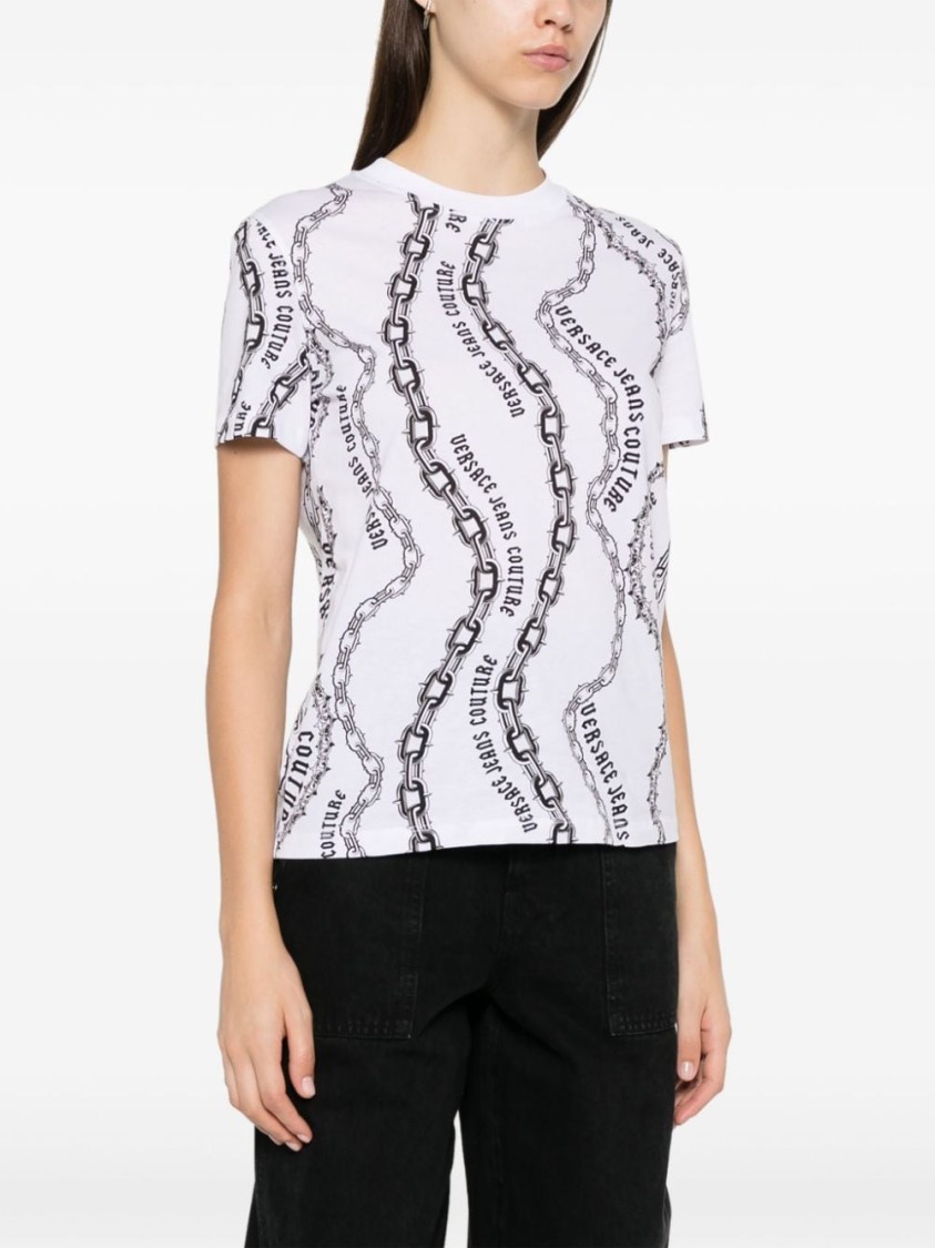 Shop Versace Jeans Couture Chain Pattern T-shirt In White