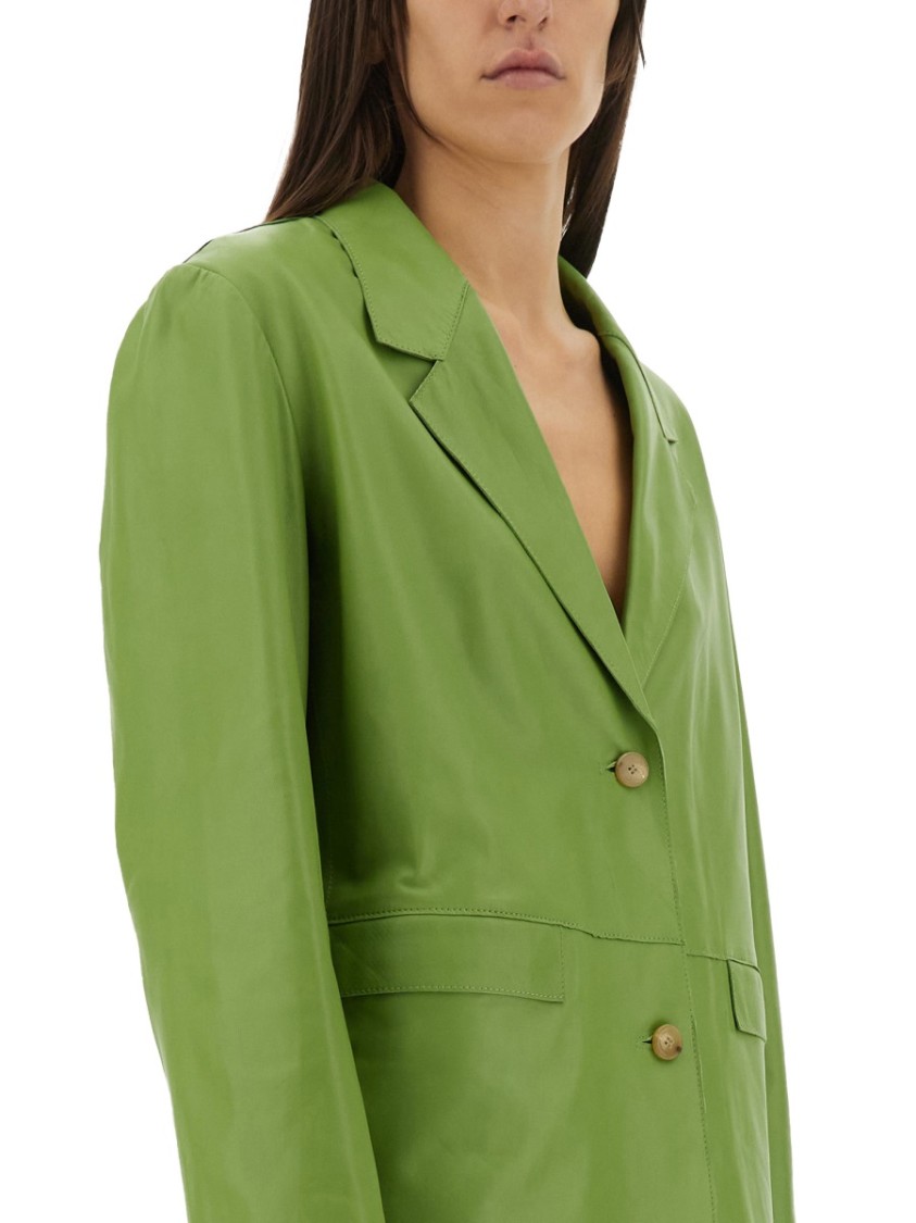 Shop Alysi Oversized Leather Blazer In Green