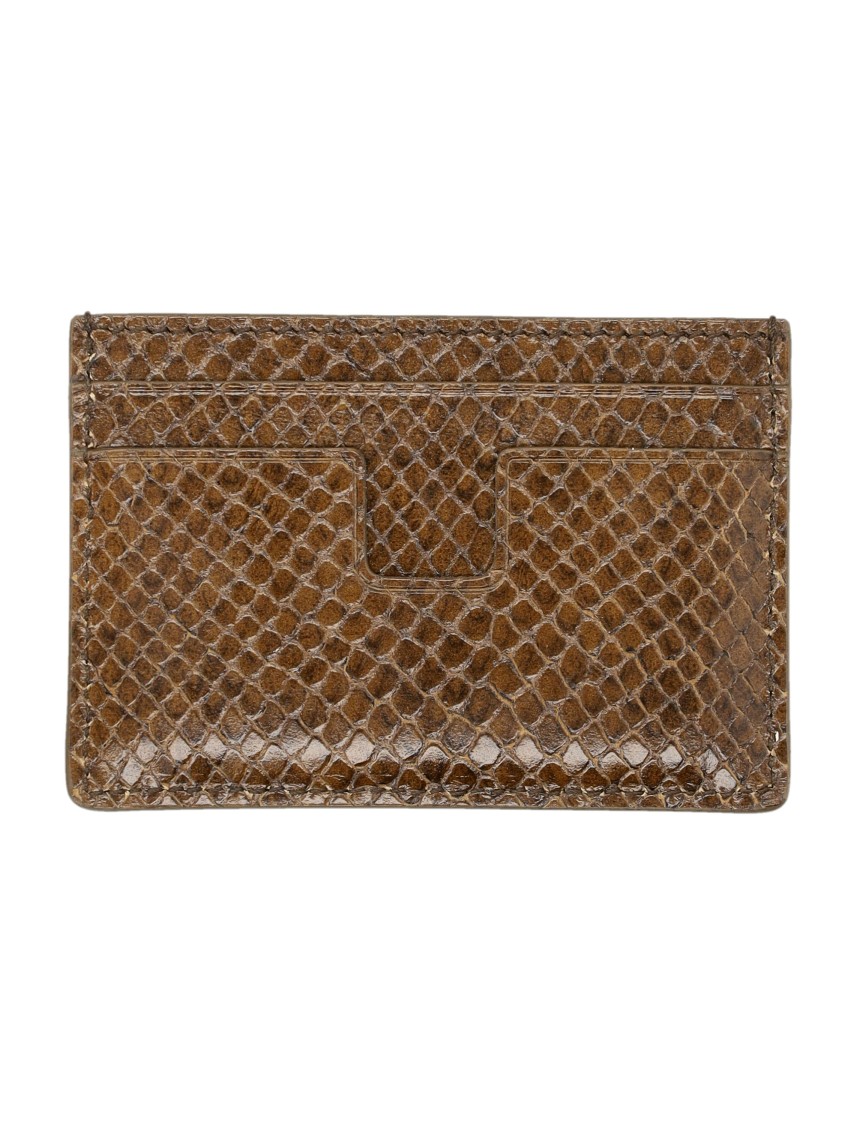 Tom Ford Phyton-print Leather Card Holder In Brown
