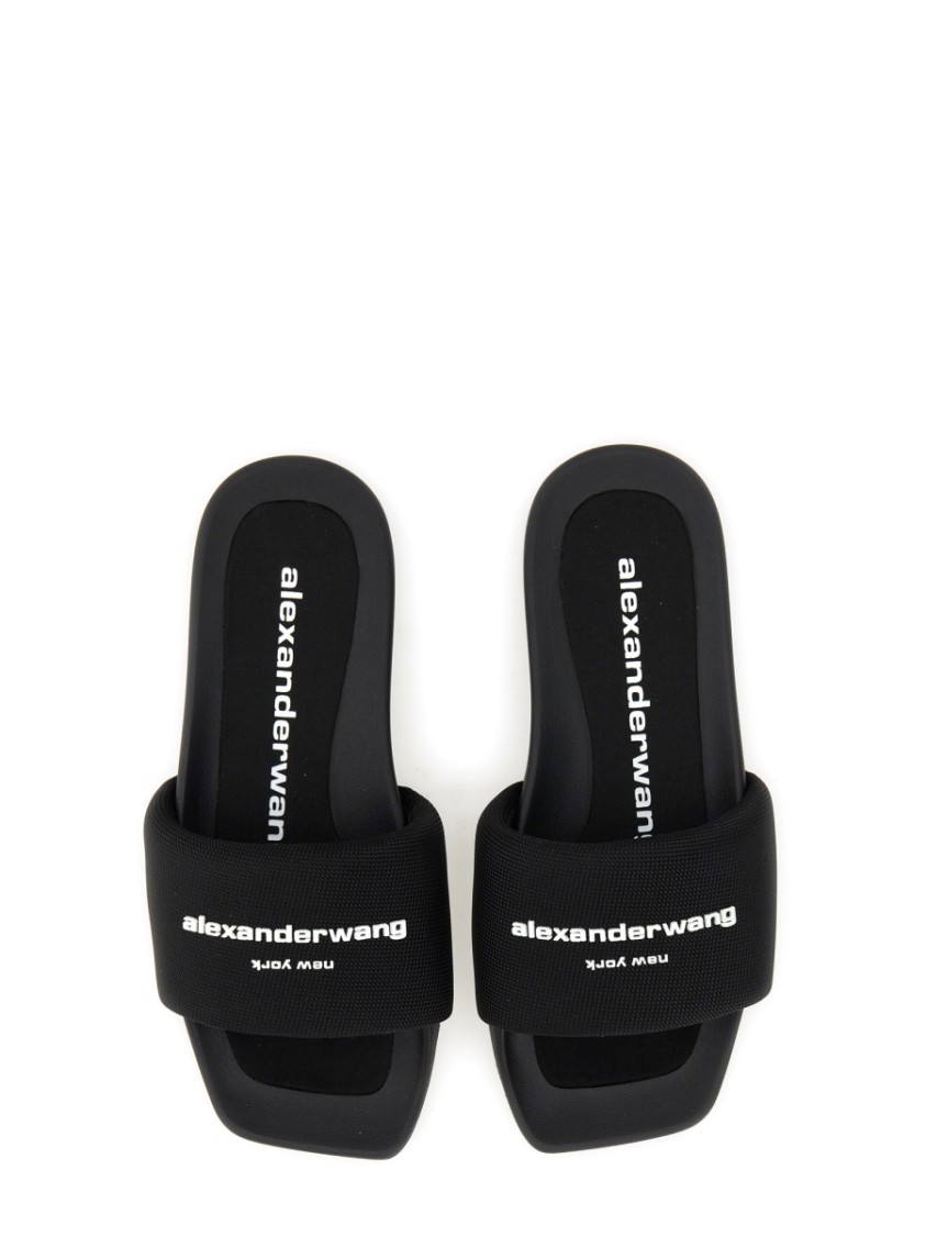 Alexander Wang Logo-print Flat Slides In Black